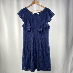 Chris McLaughlin Ruffle Eyelet Cotton Dress‎ in Navy Size 16